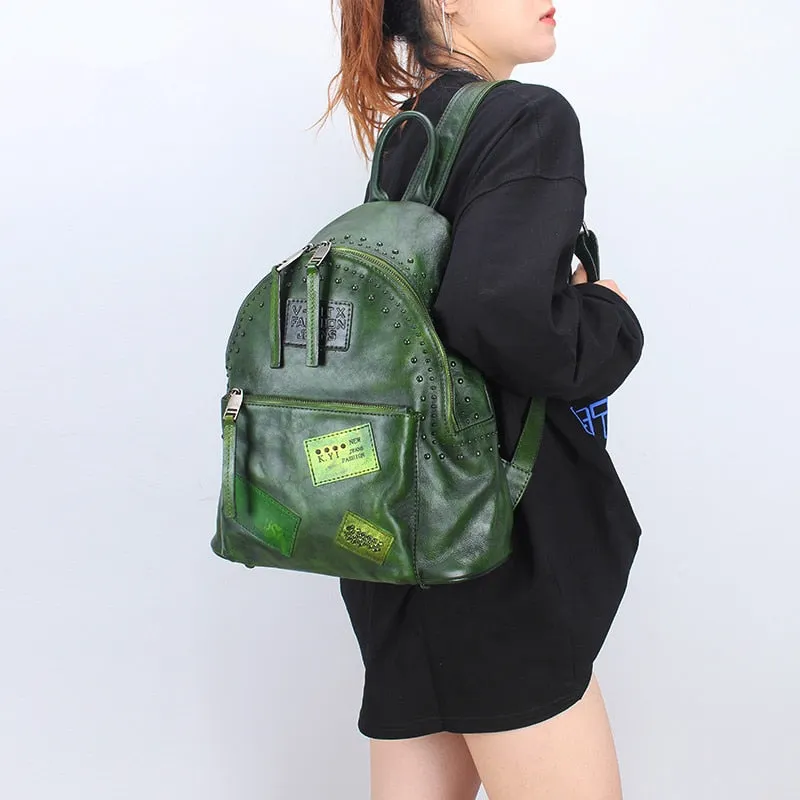 Genuine Leather Solid Pattern Large Capacity Backpack for Women