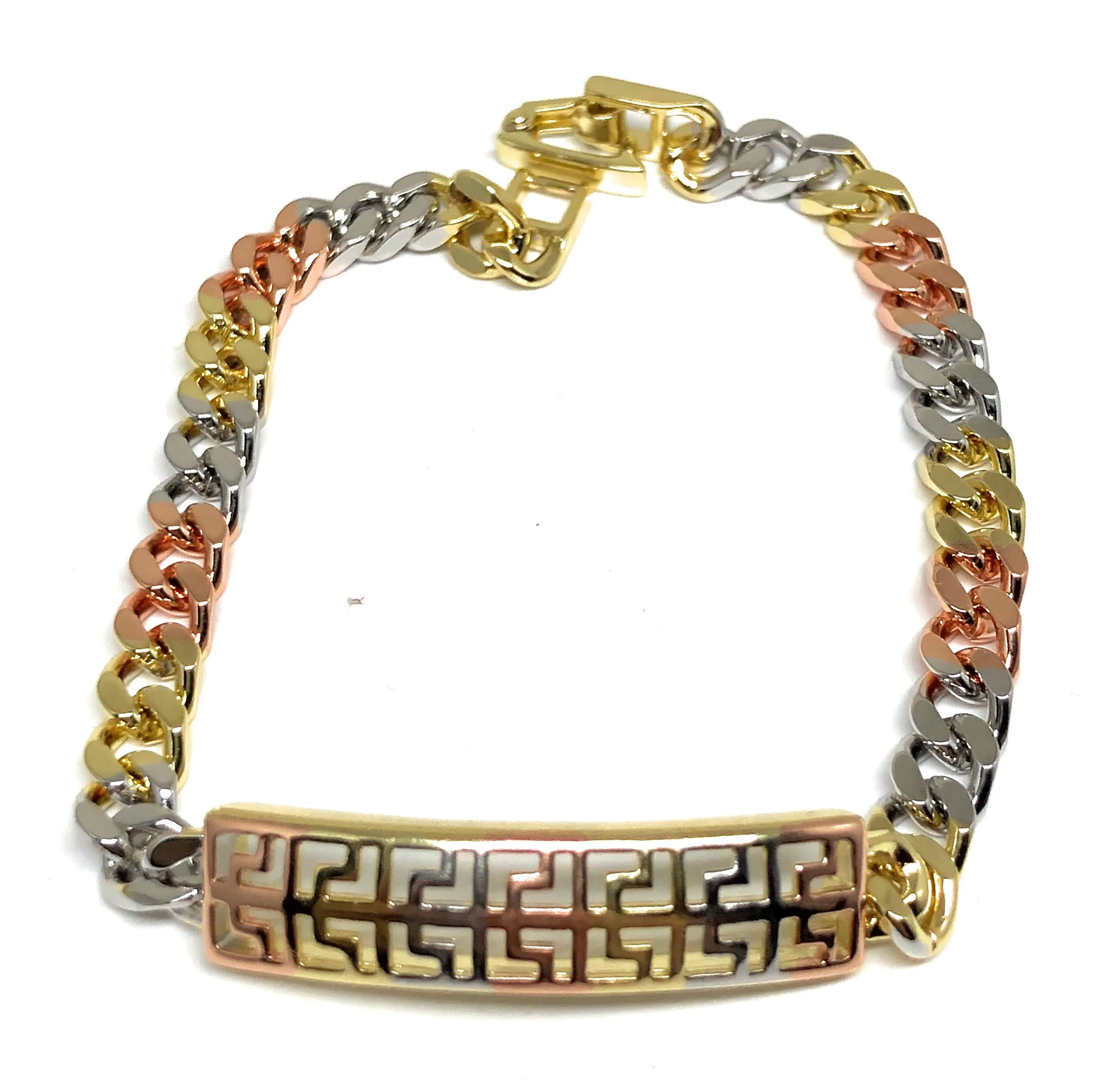 Gold Plated Tri-Color Miami Cuban Link Bracelet 7” 5mm Width Esclava