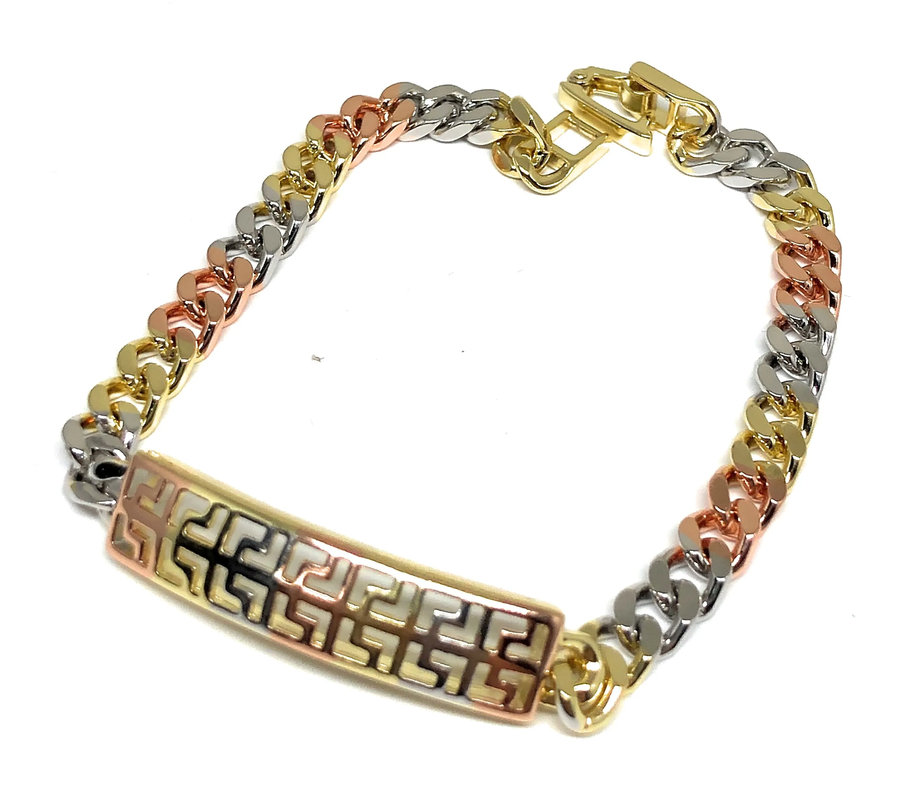 Gold Plated Tri-Color Miami Cuban Link Bracelet 7” 5mm Width Esclava