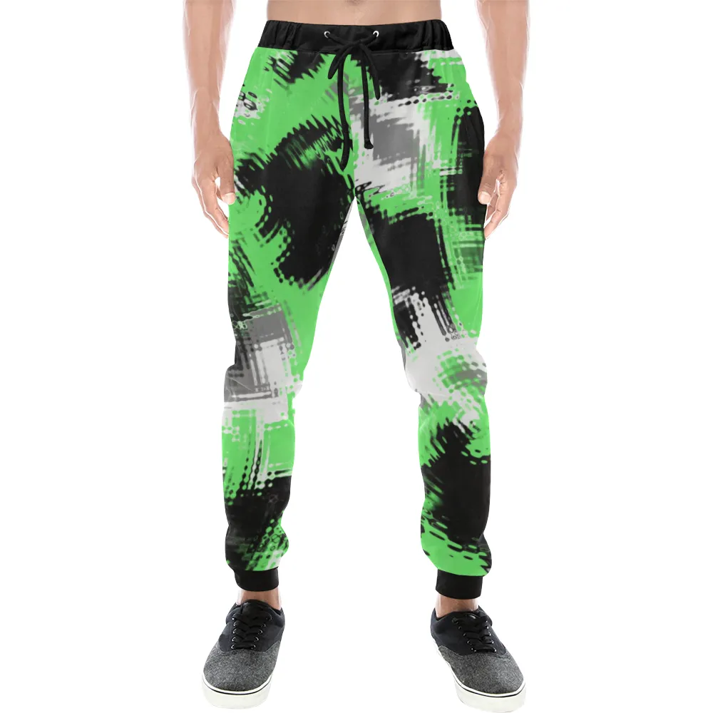 Green Rave Abstract All Over Print Light-Weight Men's Jogger Sweatpants (Non Fleece Lined)