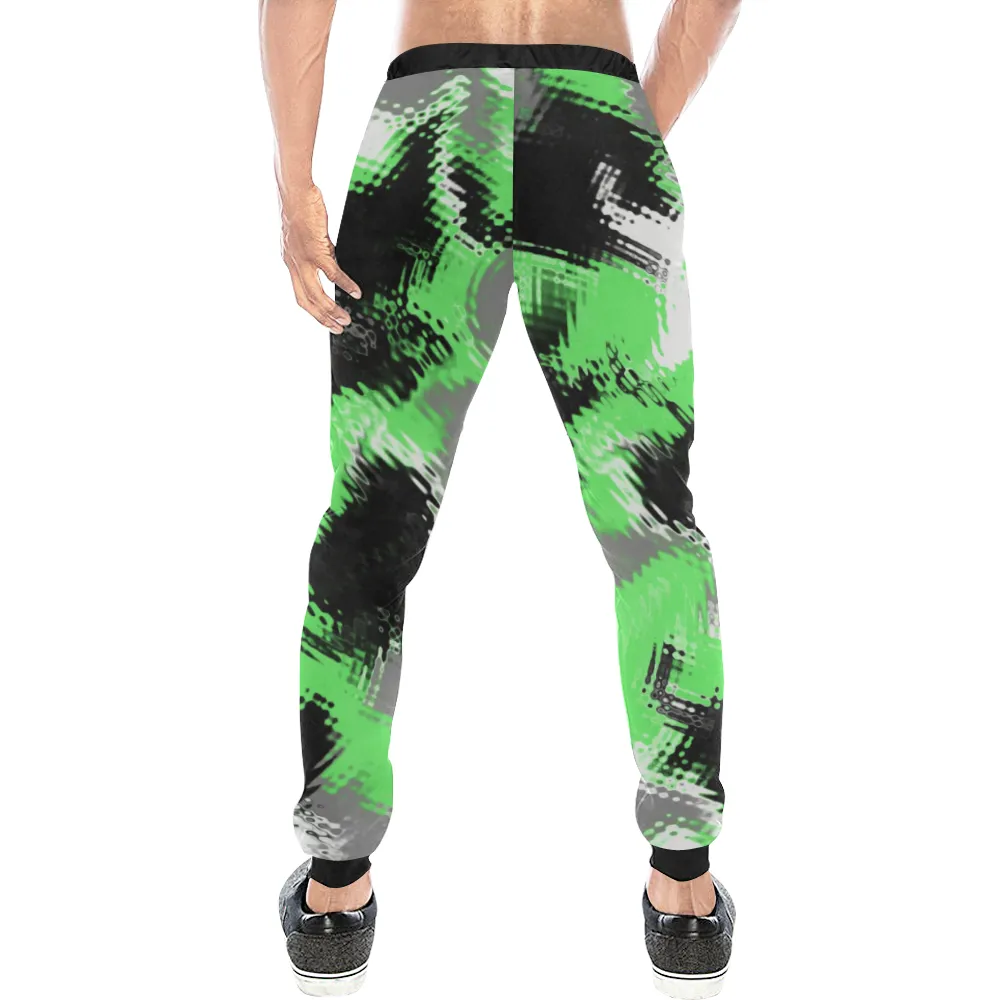 Green Rave Abstract All Over Print Light-Weight Men's Jogger Sweatpants (Non Fleece Lined)