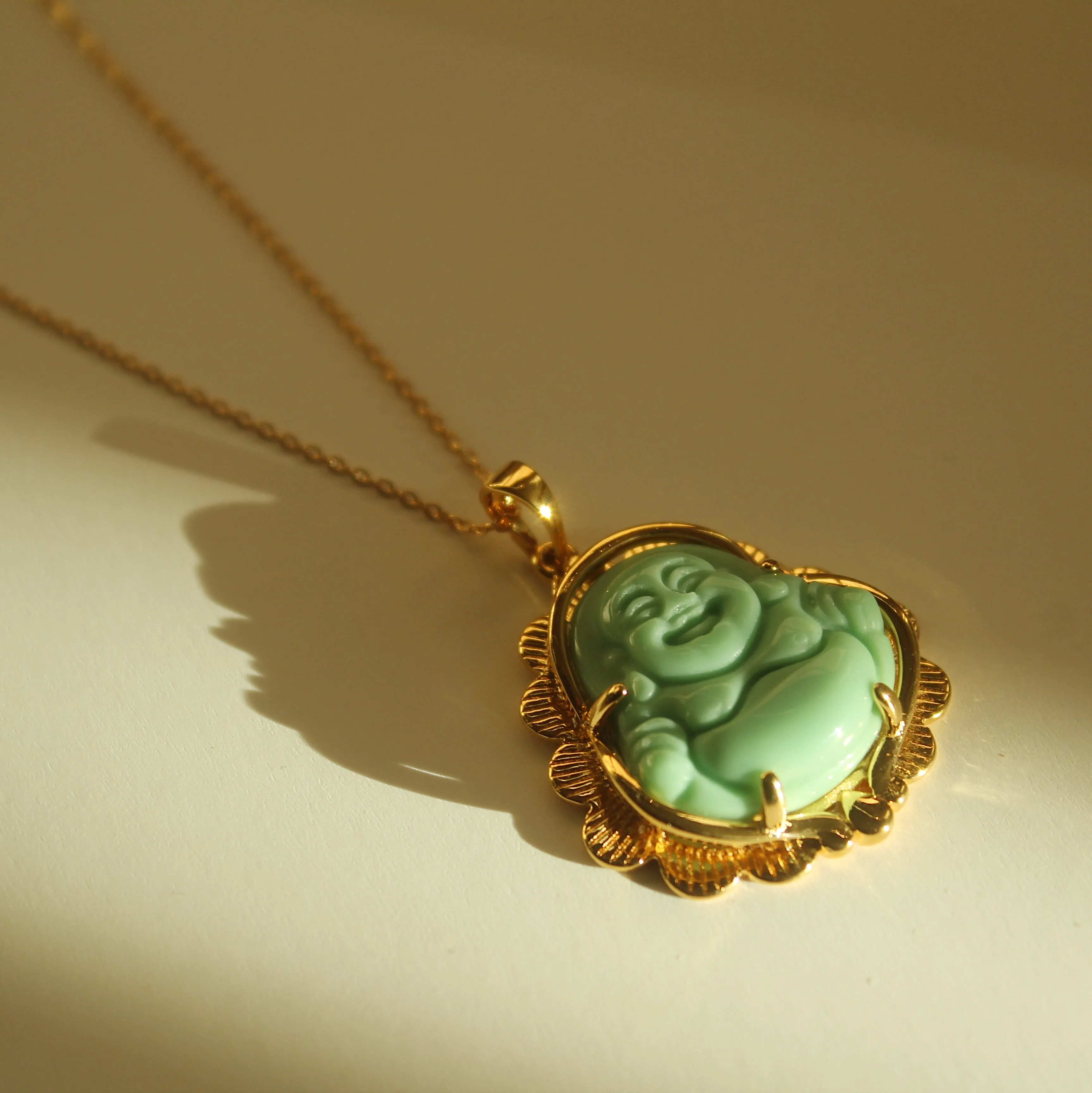 Happy Buddha Necklace (Light Green)