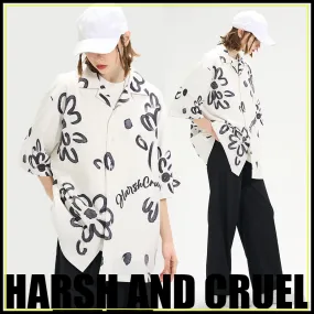 HARSH AND CRUEL  |Unisex Street Style Short Sleeves Oversized Printed Shirt