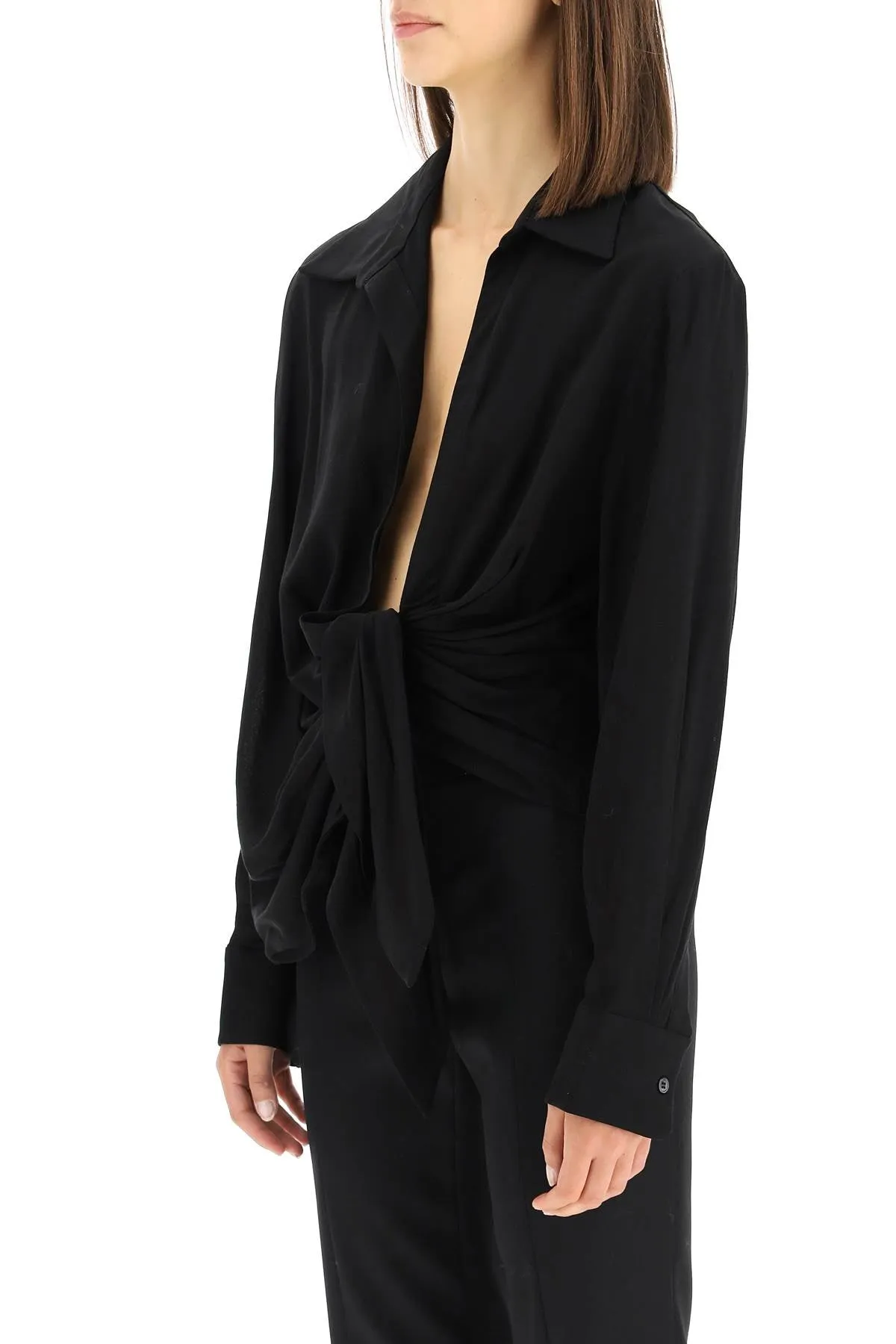 Jacquemus Deep Neckline Knot Detail Blouse