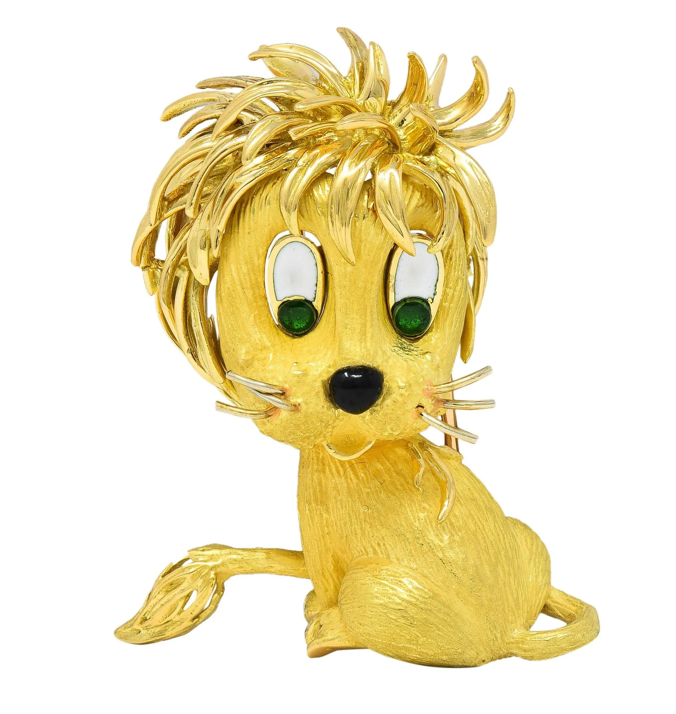 Jean & Pierre Bellin French 1960's Enamel 18 Karat Yellow Gold Vintage Disheveled Lion Brooch