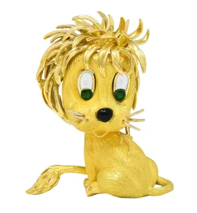 Jean & Pierre Bellin French 1960's Enamel 18 Karat Yellow Gold Vintage Disheveled Lion Brooch