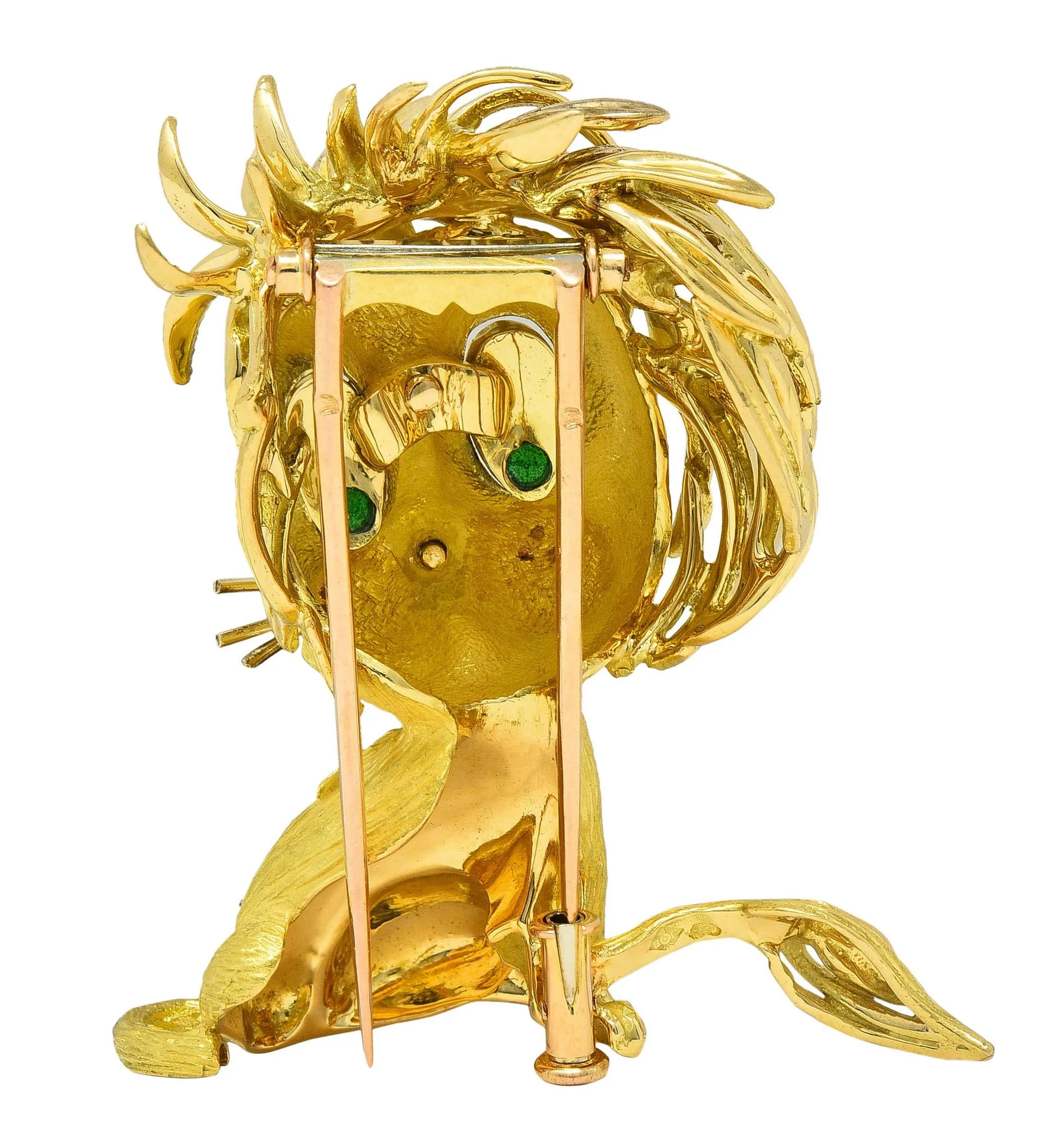 Jean & Pierre Bellin French 1960's Enamel 18 Karat Yellow Gold Vintage Disheveled Lion Brooch