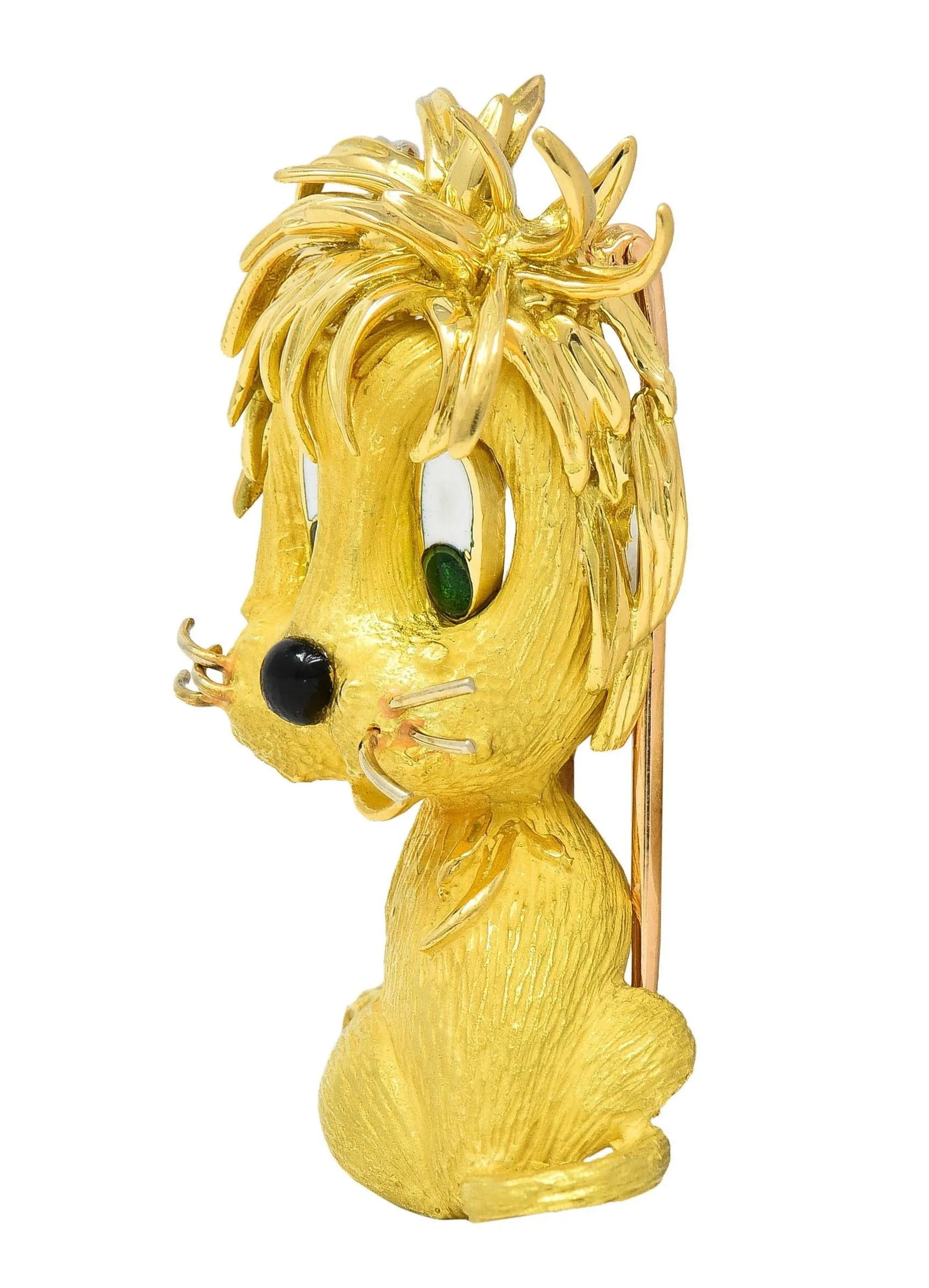 Jean & Pierre Bellin French 1960's Enamel 18 Karat Yellow Gold Vintage Disheveled Lion Brooch