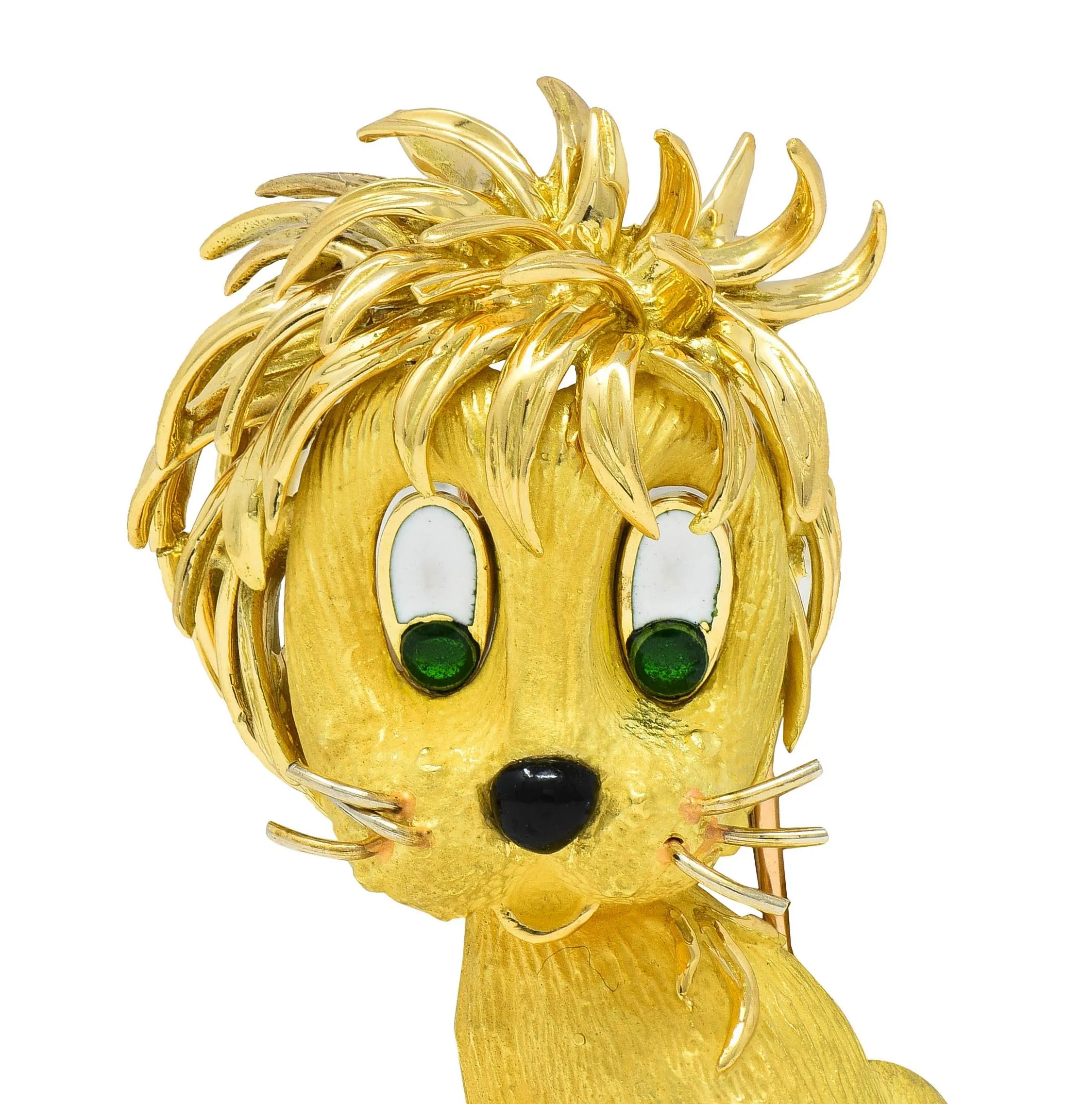 Jean & Pierre Bellin French 1960's Enamel 18 Karat Yellow Gold Vintage Disheveled Lion Brooch