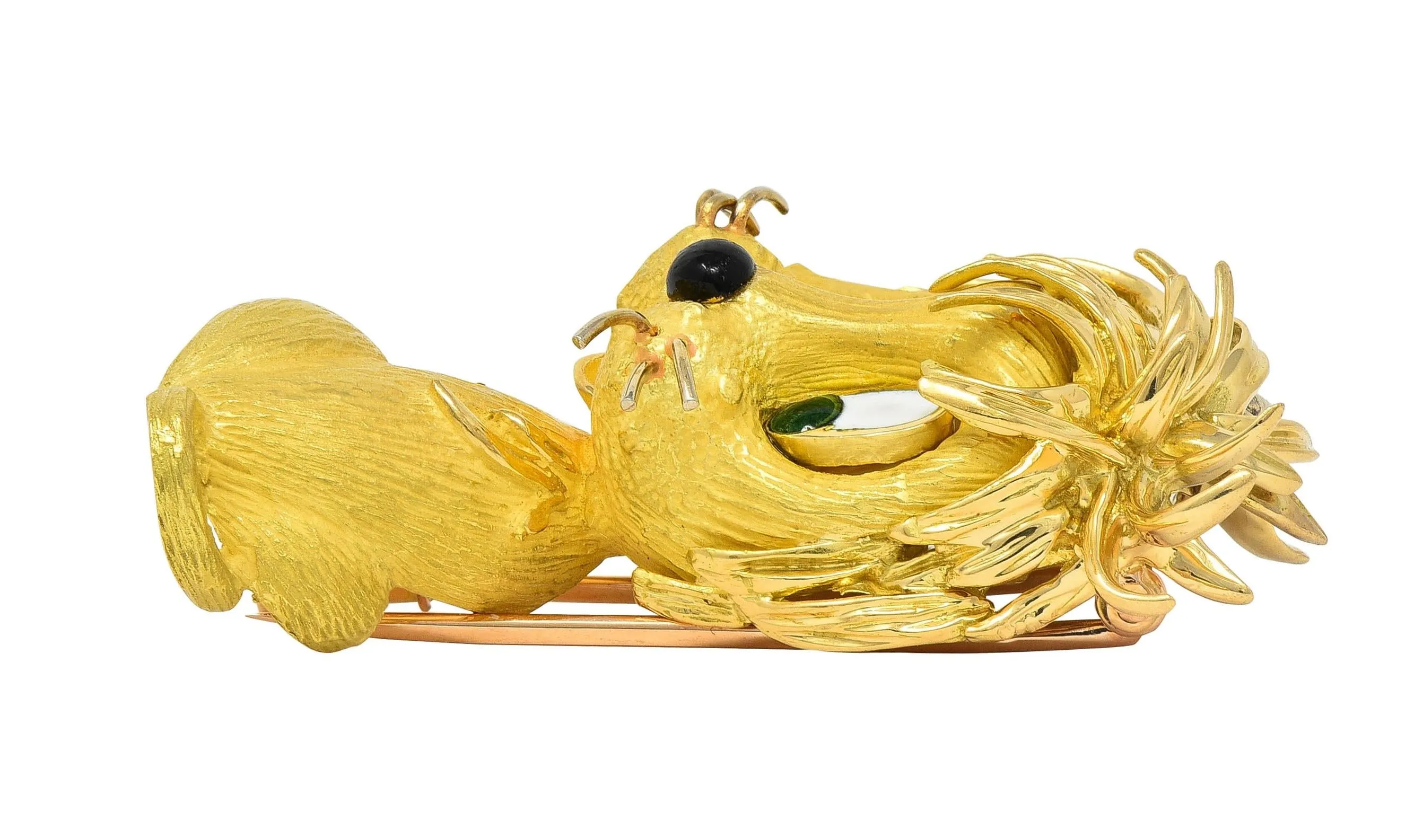 Jean & Pierre Bellin French 1960's Enamel 18 Karat Yellow Gold Vintage Disheveled Lion Brooch