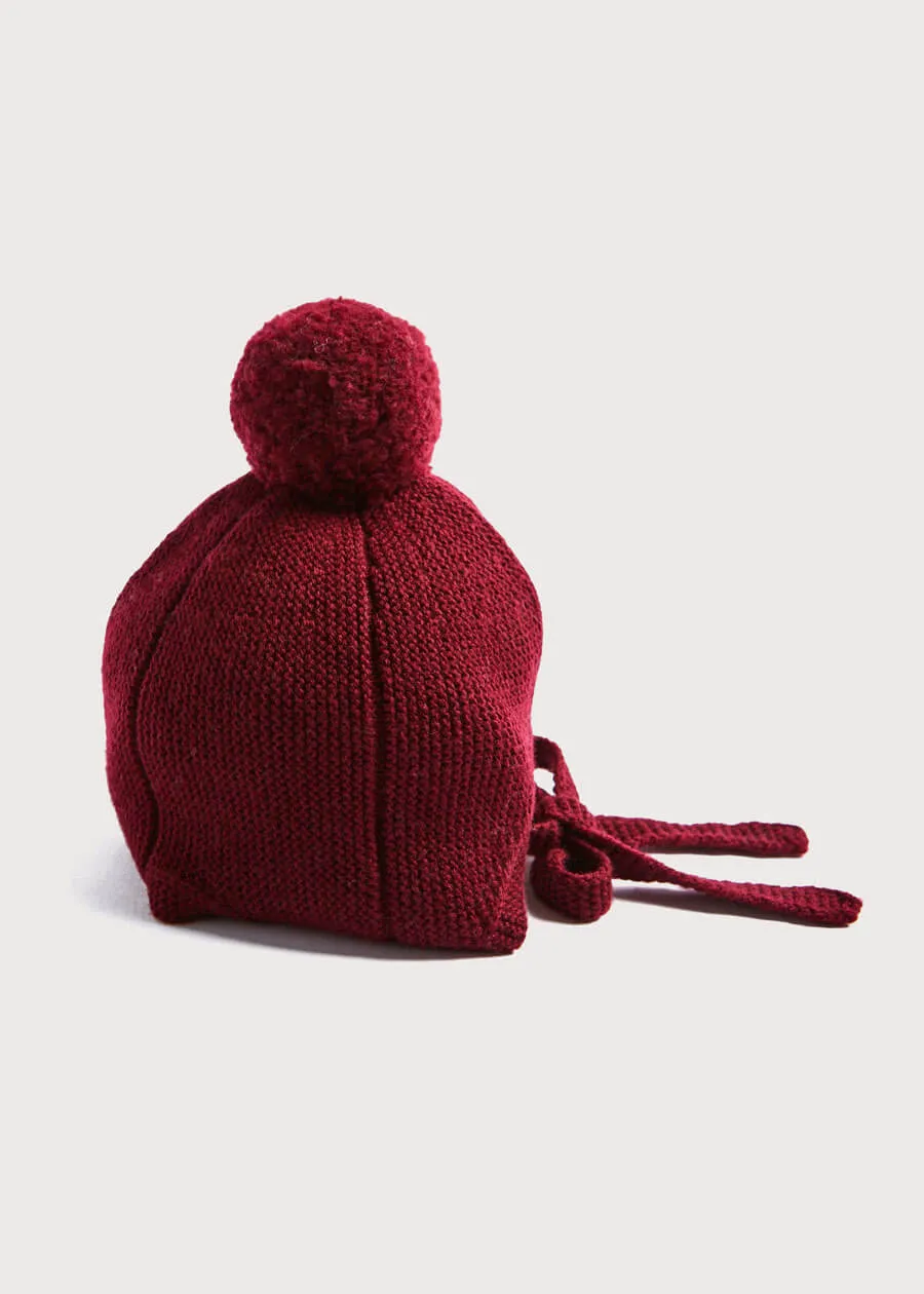 Knitted Merino Wool Winter Bonnet in Burgundy (S-L)