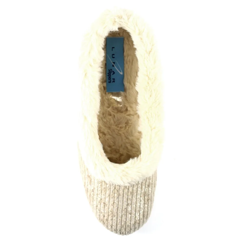 Ladies Bedroom Slippers Lunar Wedge Heel Beige Marlene KLA172