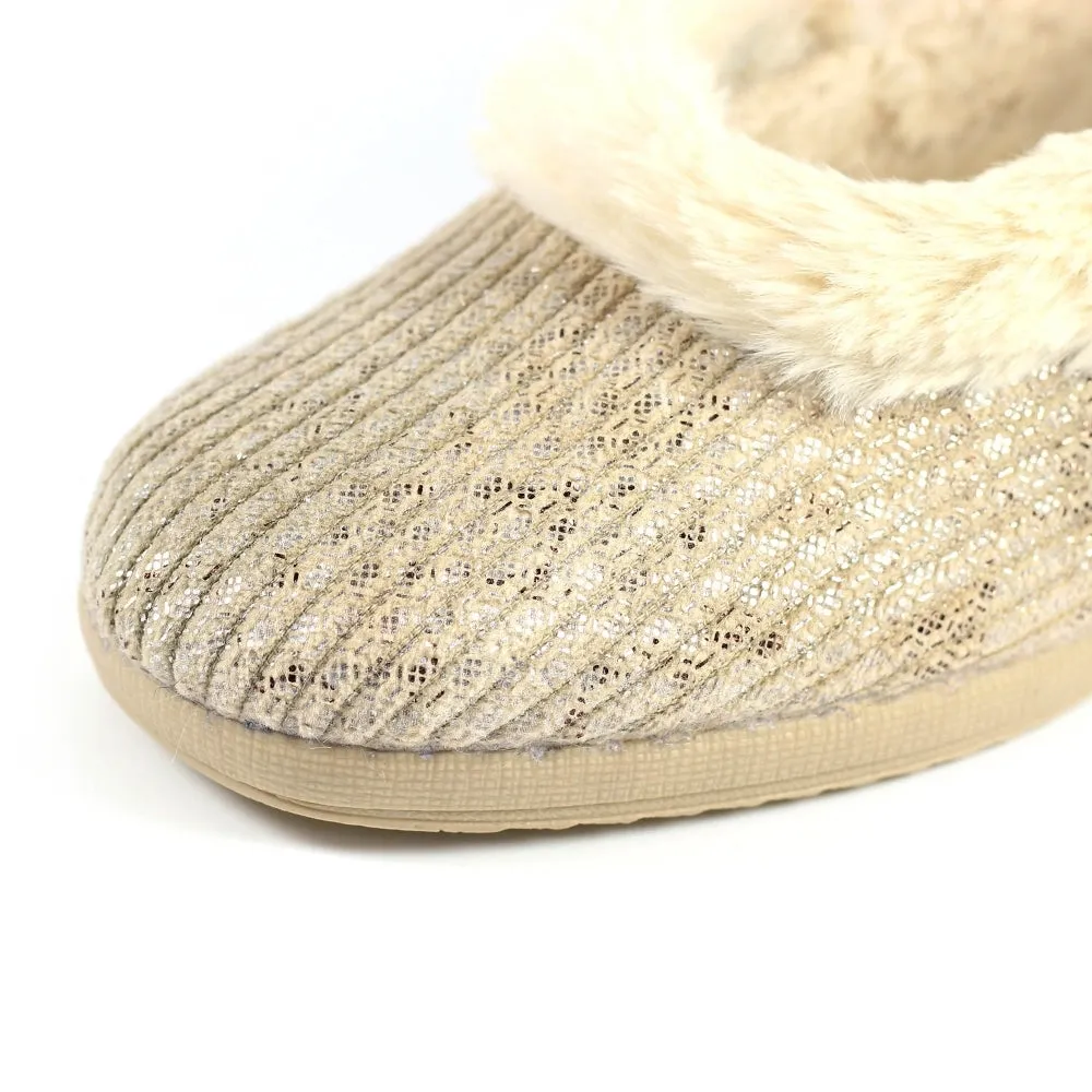 Ladies Bedroom Slippers Lunar Wedge Heel Beige Marlene KLA172