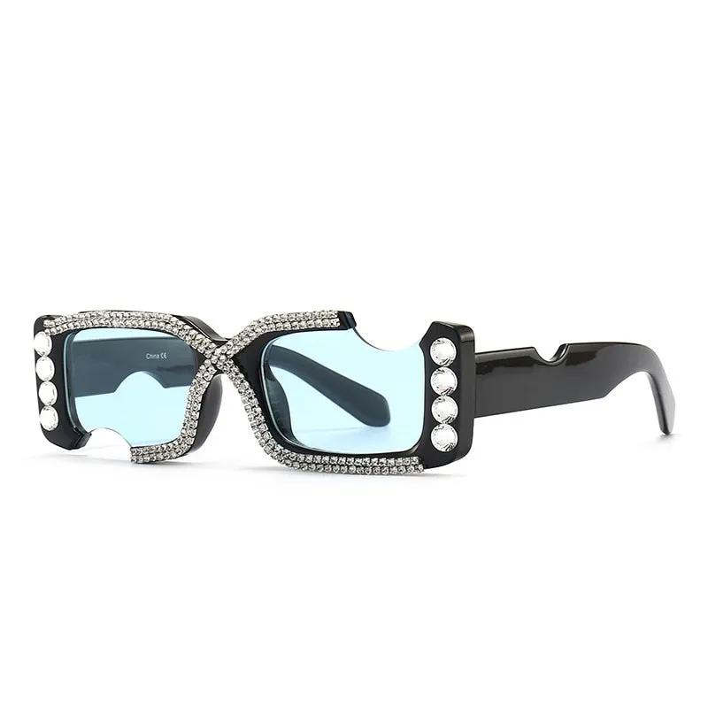 Luxury UV400 Rhinestone Irregular Rectangle Sunglasses for Women