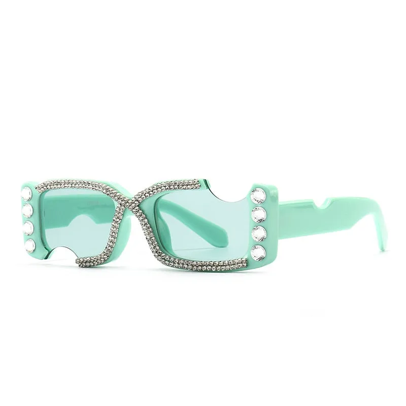 Luxury UV400 Rhinestone Irregular Rectangle Sunglasses for Women