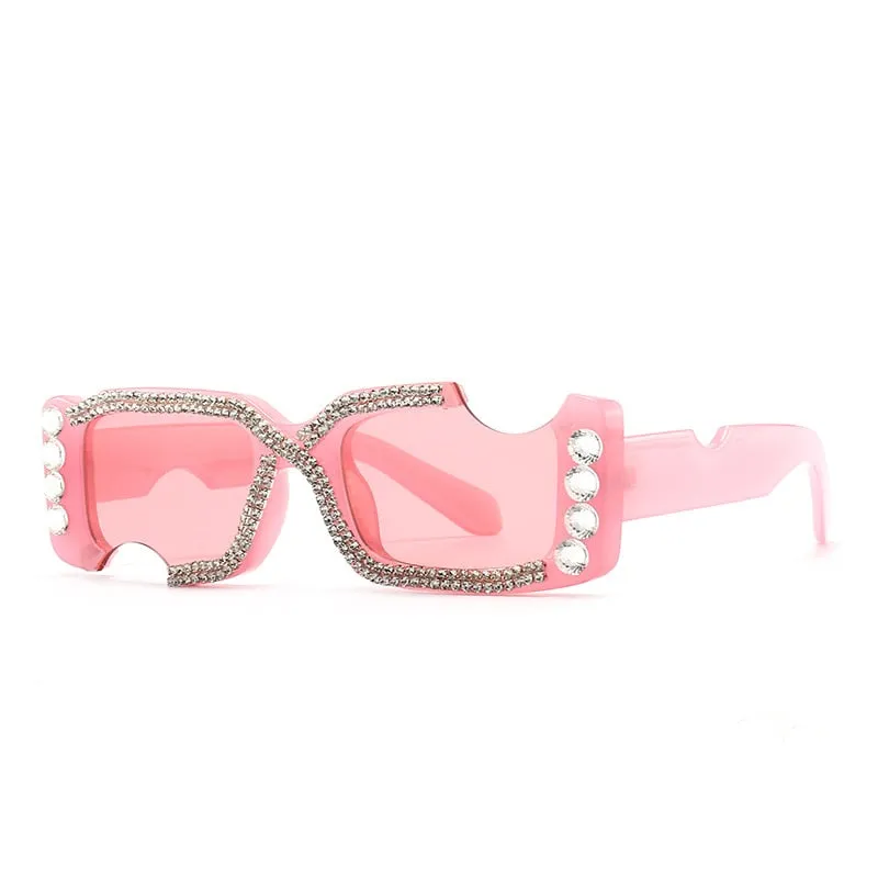 Luxury UV400 Rhinestone Irregular Rectangle Sunglasses for Women