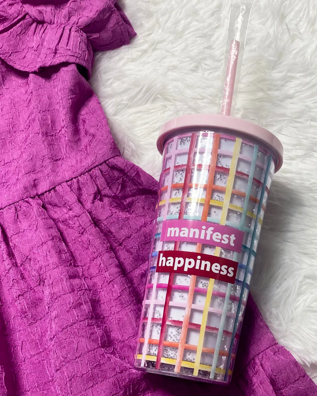 Manifest Happiness Glitter Tumbler