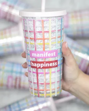 Manifest Happiness Glitter Tumbler