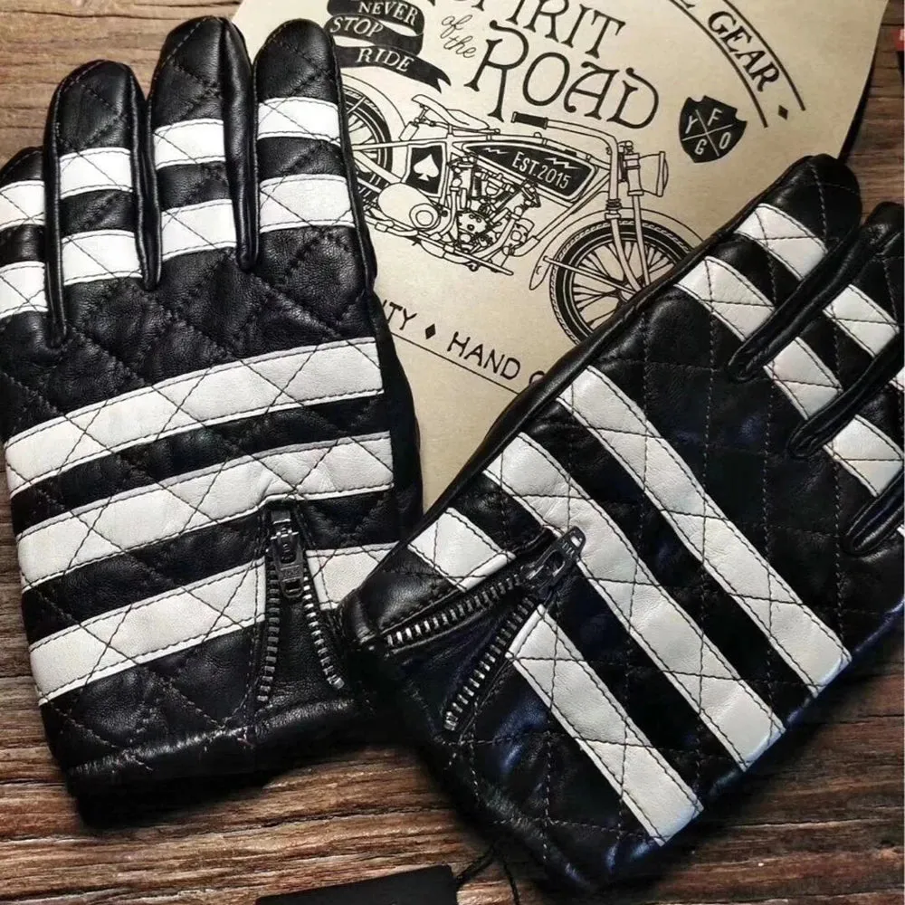 Men's Genuine Leather Prisoner Motorcycle Riding Winter Gloves