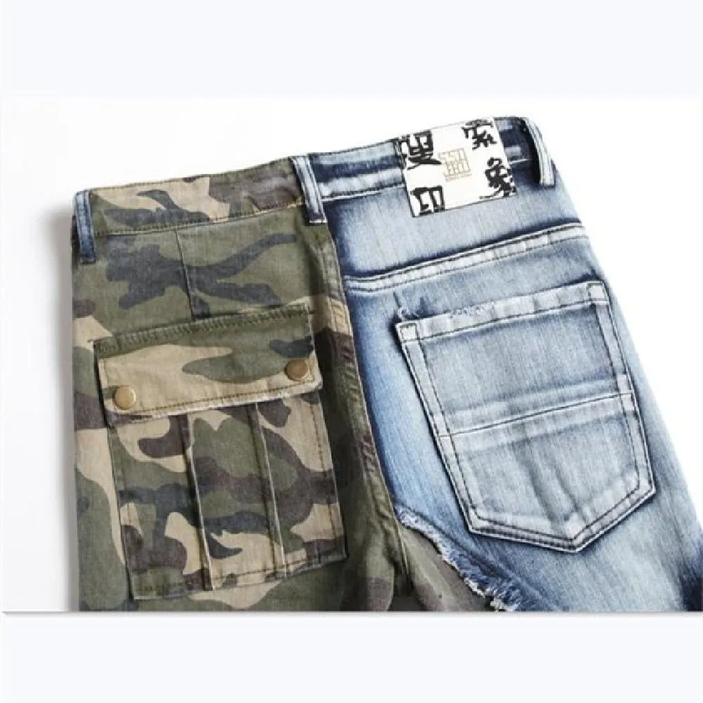 Men's Winter Camouflage Patchwork Slim Fit Fur-edge Pocket Jeans