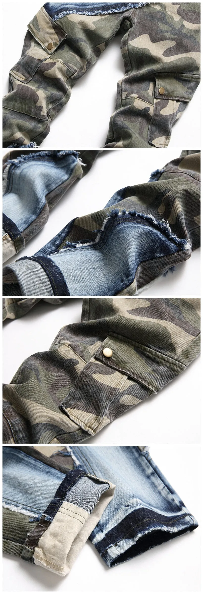 Men's Winter Camouflage Patchwork Slim Fit Fur-edge Pocket Jeans