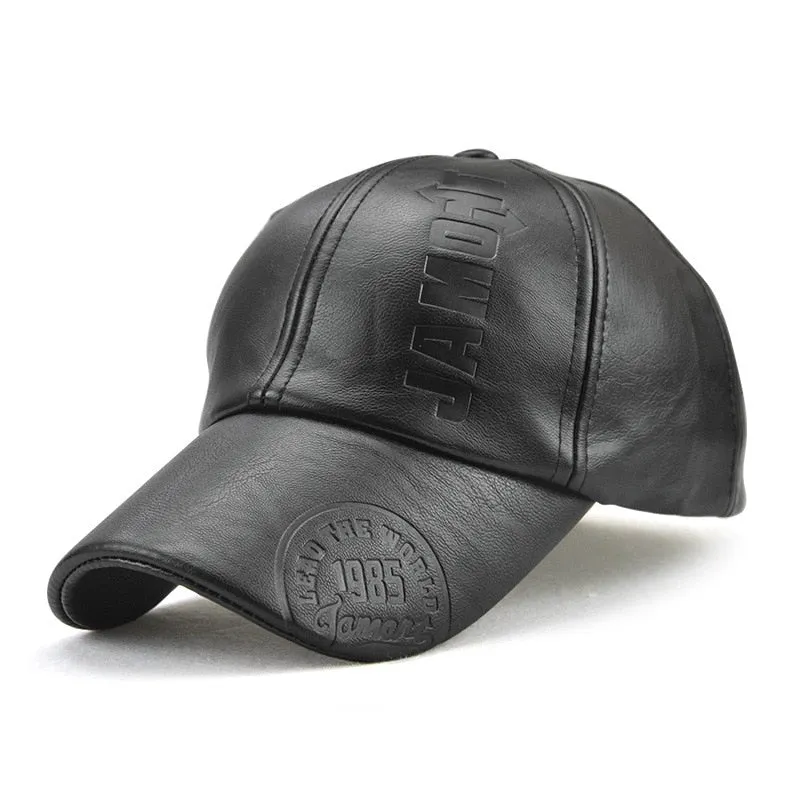 Men's Winter Casual synthetic Leather Curved Peak Baseball Cap for Men