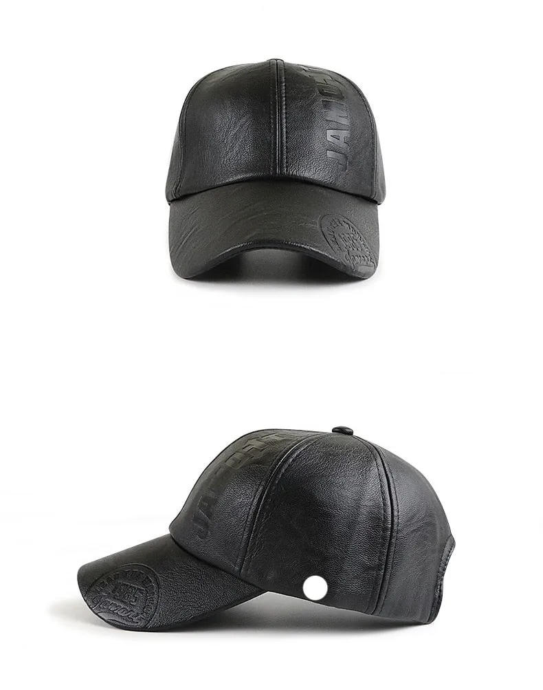 Men's Winter Casual synthetic Leather Curved Peak Baseball Cap for Men