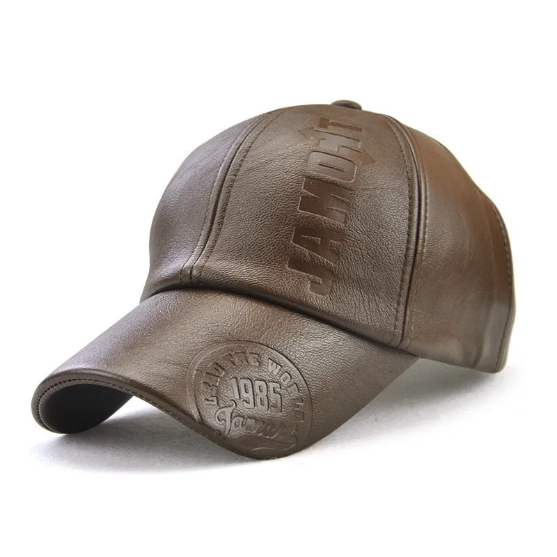 Men's Winter Casual synthetic Leather Curved Peak Baseball Cap for Men