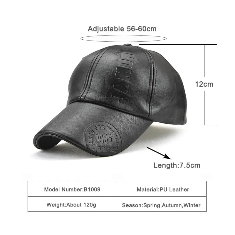 Men's Winter Casual synthetic Leather Curved Peak Baseball Cap for Men