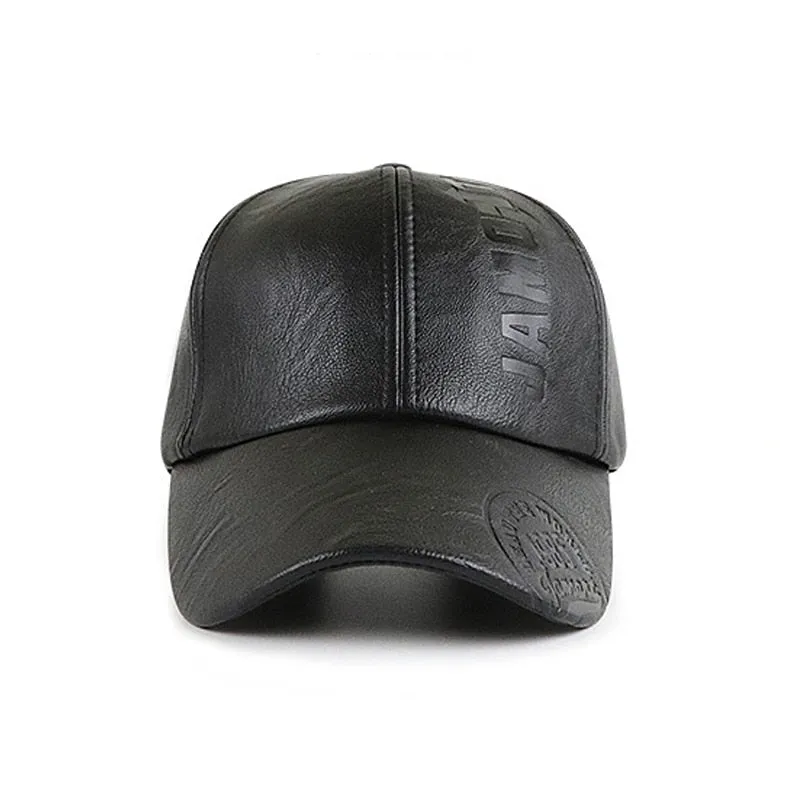 Men's Winter Casual synthetic Leather Curved Peak Baseball Cap for Men