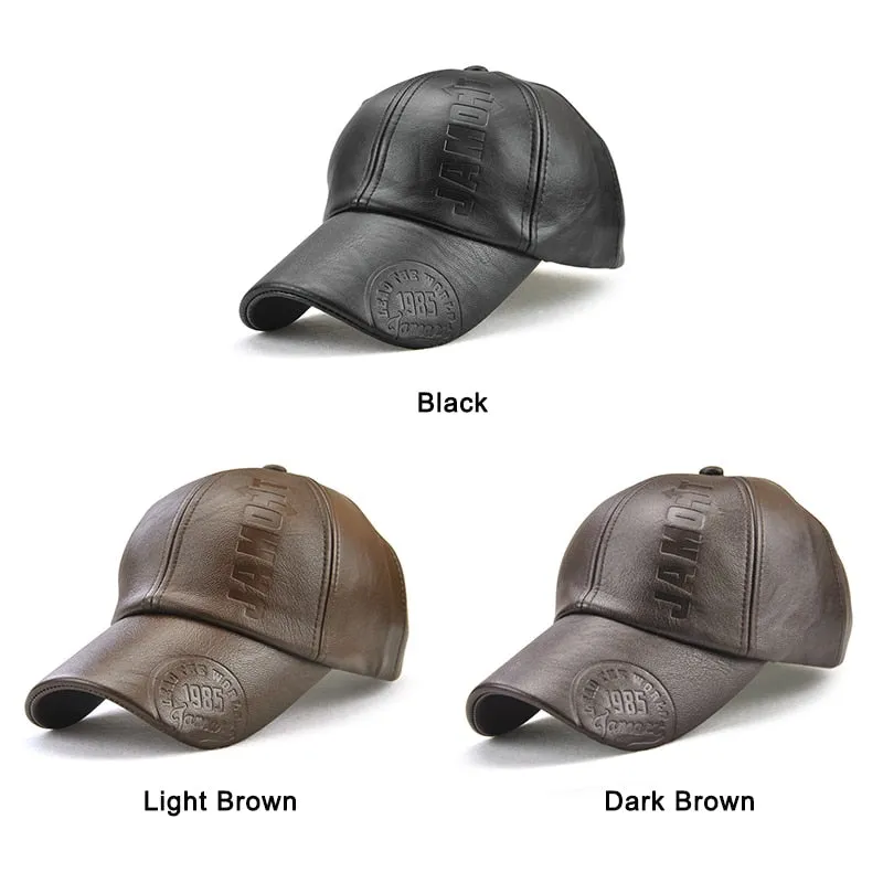 Men's Winter Casual synthetic Leather Curved Peak Baseball Cap for Men