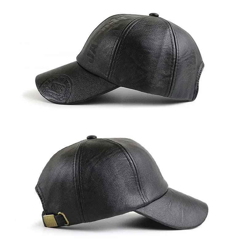 Men's Winter Casual synthetic Leather Curved Peak Baseball Cap for Men