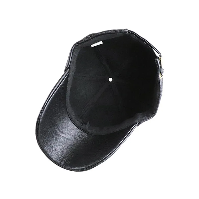 Men's Winter Casual synthetic Leather Curved Peak Baseball Cap for Men