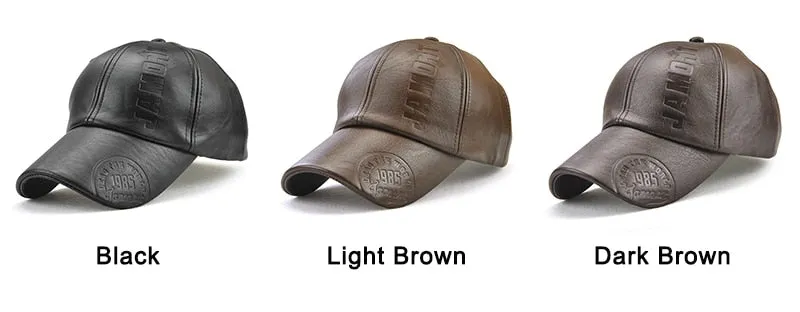 Men's Winter Casual synthetic Leather Curved Peak Baseball Cap for Men