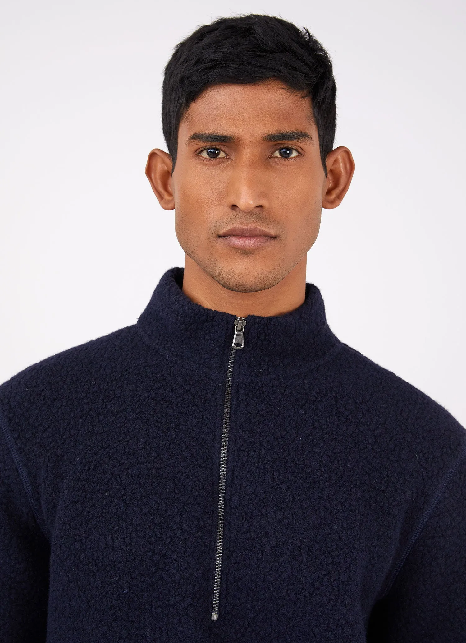 Men's Wool Fleece Zip Neck in Navy