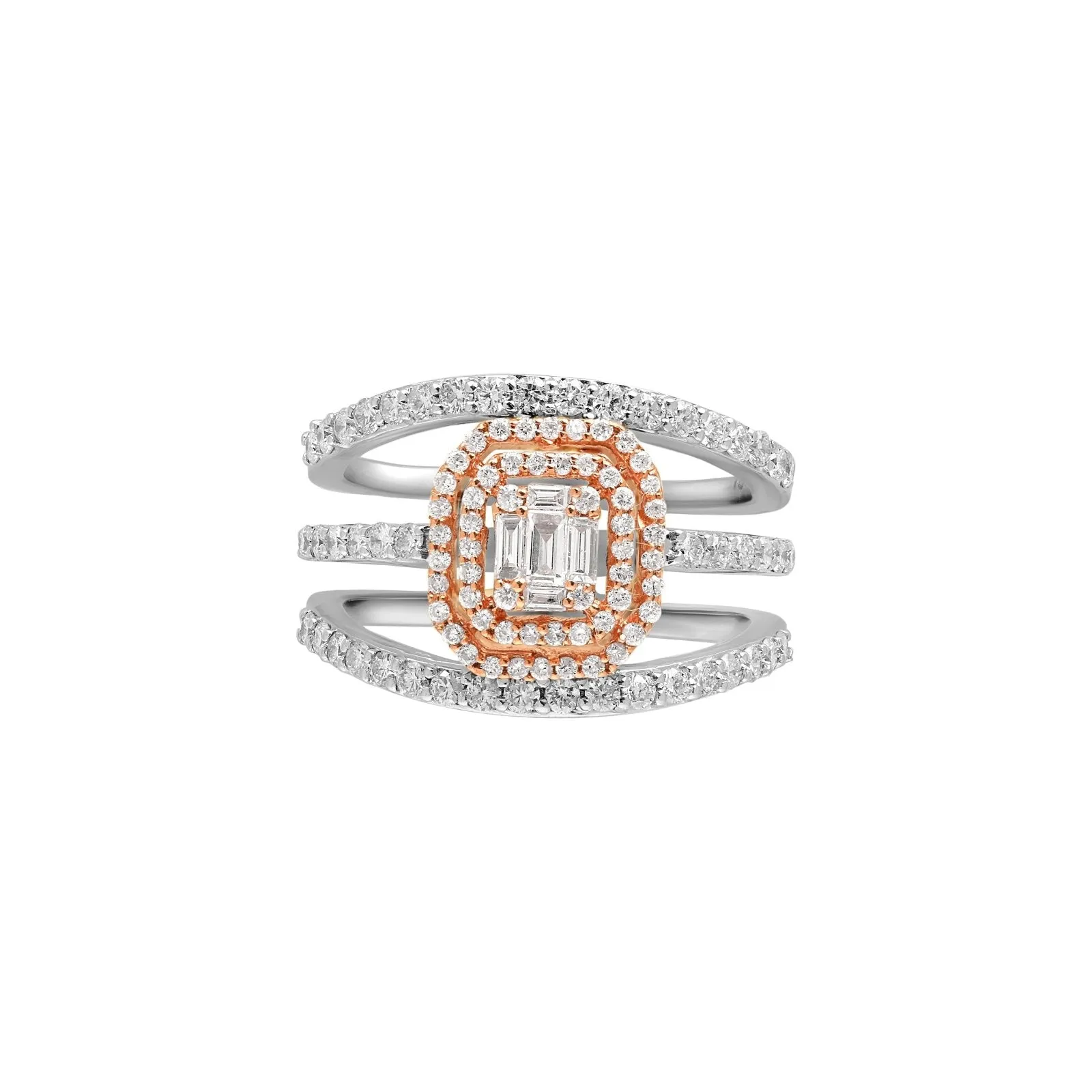 Mixed Diamond Statement Ring in Solid 18k Two-Tone White and Rose Gold