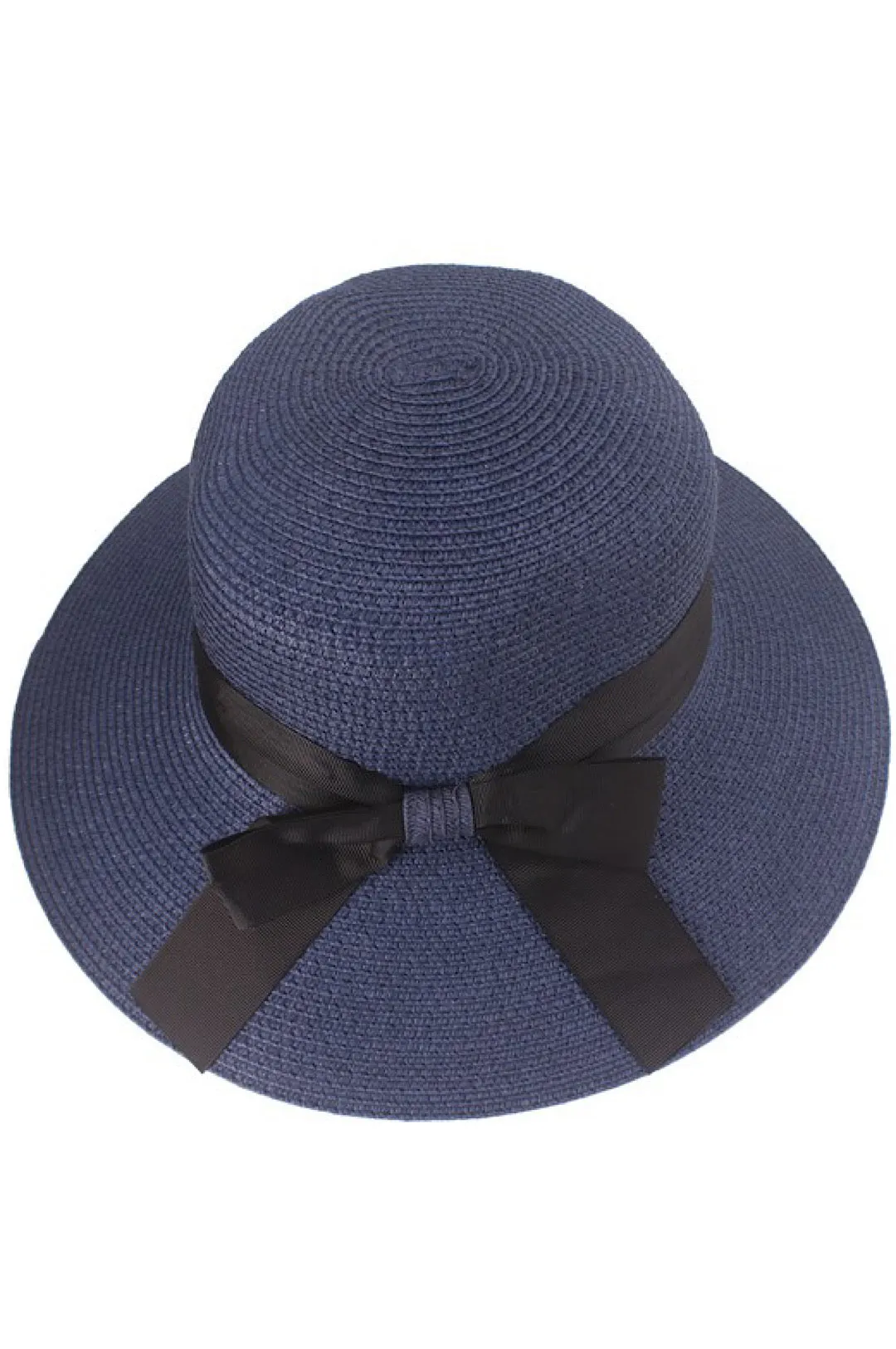 Navy Blue Black Ribbon Detail Hat