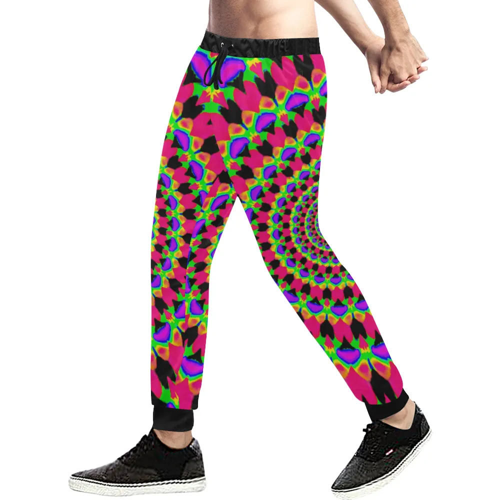 Neon Kaleidoscope Mandala All Over Print Light-Weight Men's Jogger Sweatpants (Non Fleece Lined)