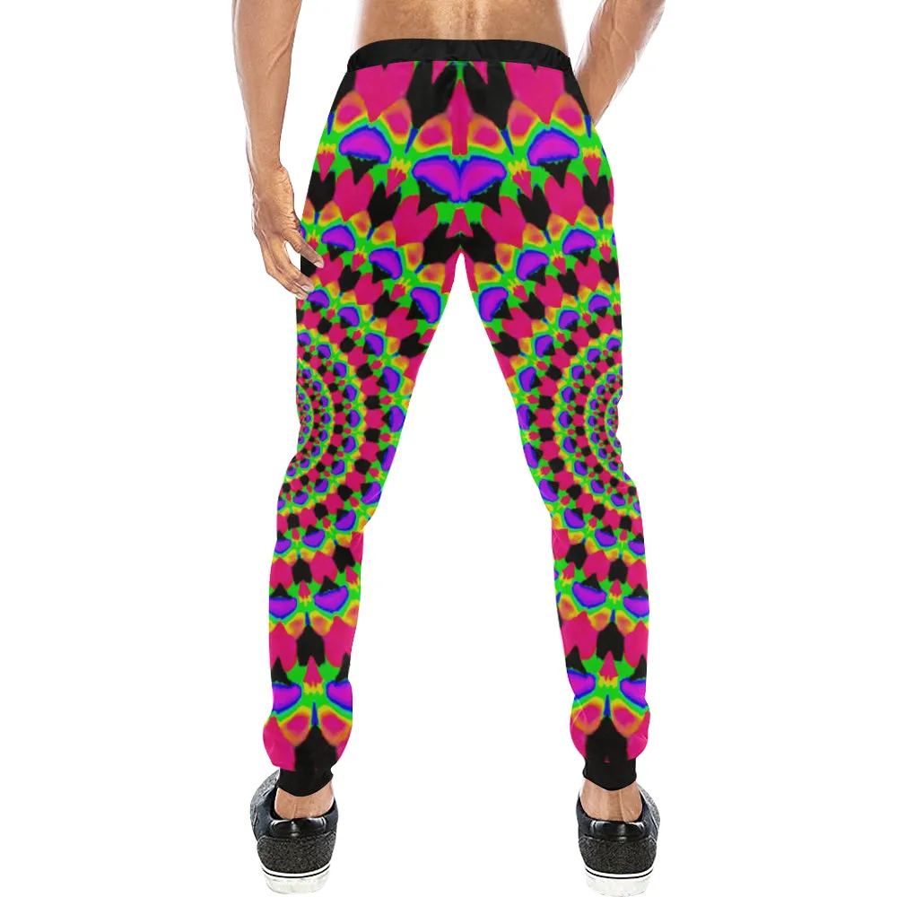 Neon Kaleidoscope Mandala All Over Print Light-Weight Men's Jogger Sweatpants (Non Fleece Lined)