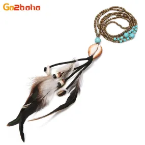 New Indian long feathers Seashell seed beads chain necklaces