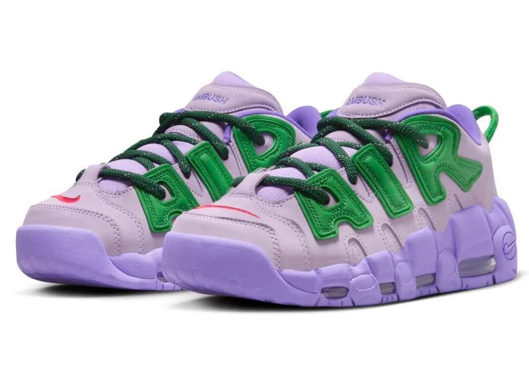 Nike Air More Uptempo Low AMBUSH Lilac Apple Green University Red FB1299-500