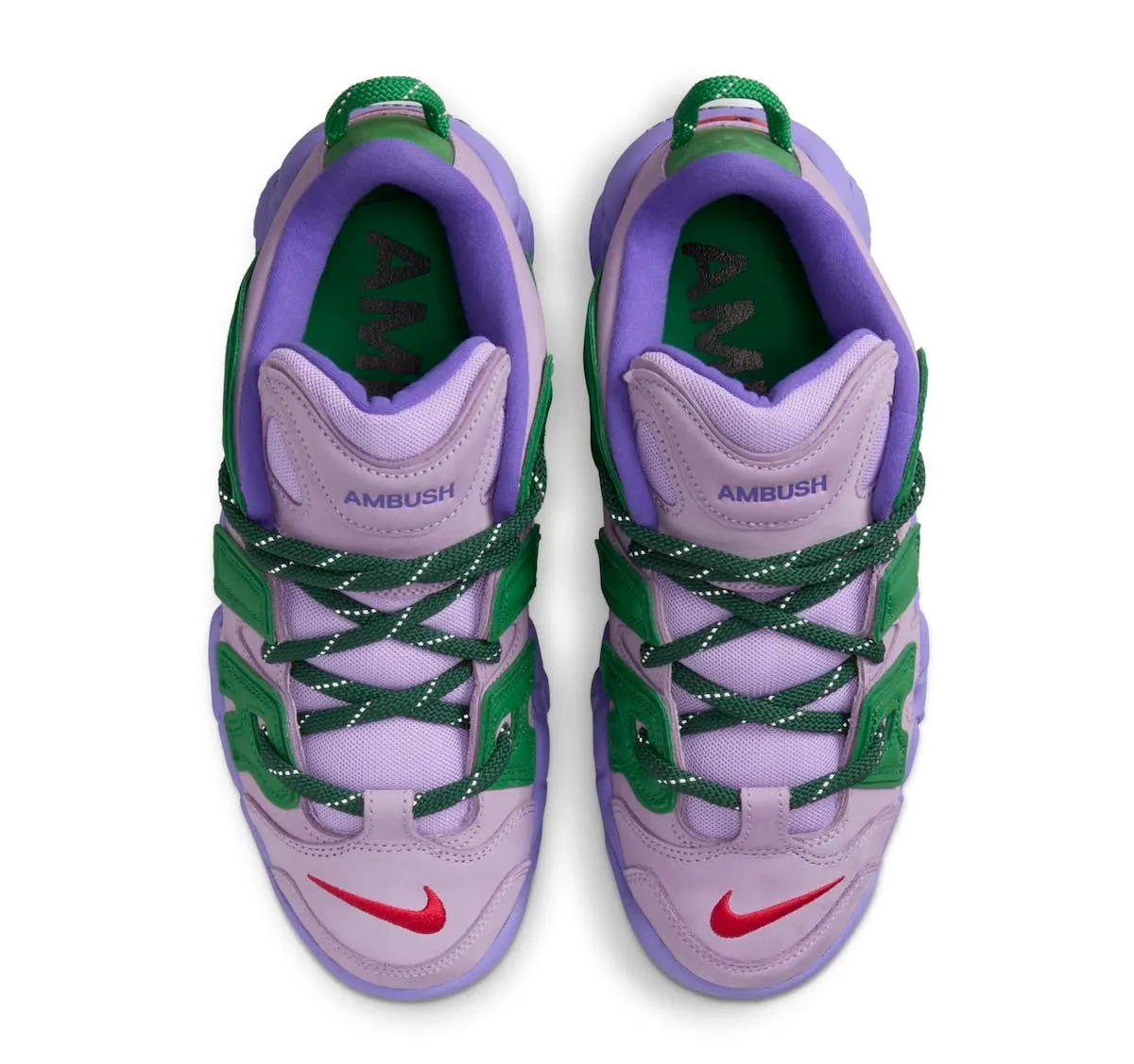 Nike Air More Uptempo Low AMBUSH Lilac Apple Green University Red FB1299-500