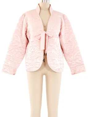 Oscar de la Renta Pink Quilted Satin Tie Front Jacket