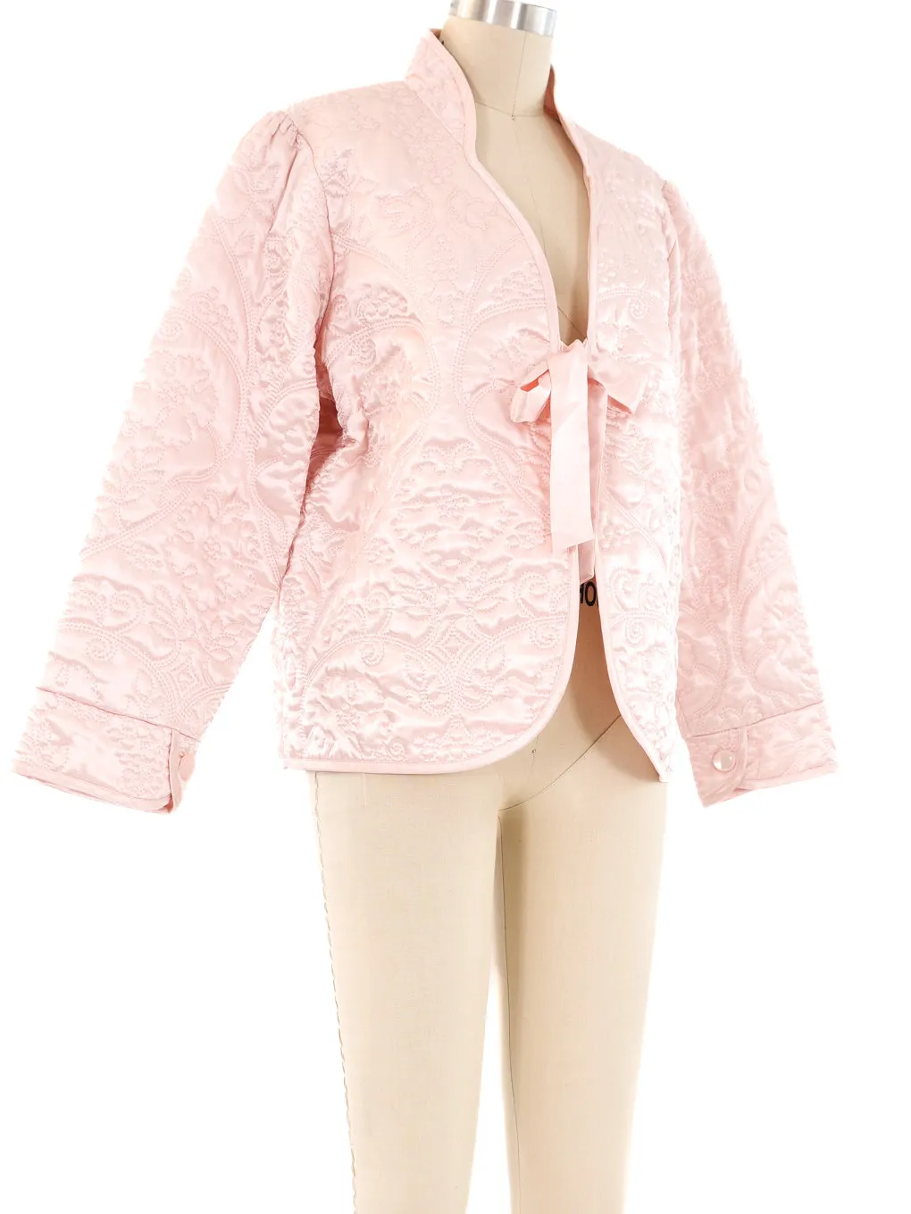 Oscar de la Renta Pink Quilted Satin Tie Front Jacket