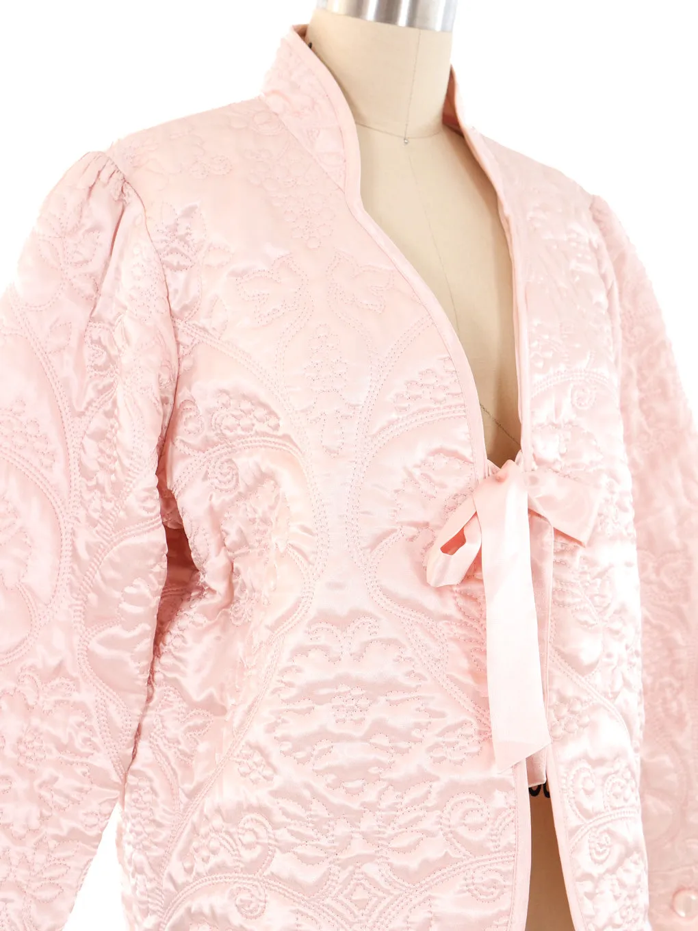 Oscar de la Renta Pink Quilted Satin Tie Front Jacket