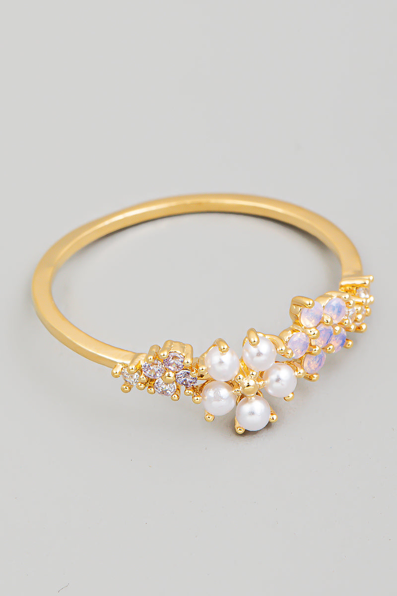 Pearly Stud Floral Band Ring