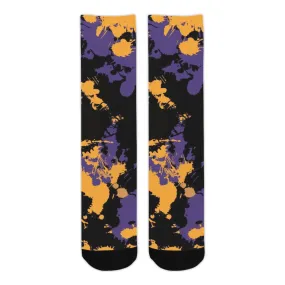 Purple Gold and Black Legends Paint Splatter Smooth-Touch Unisex Crew Socks