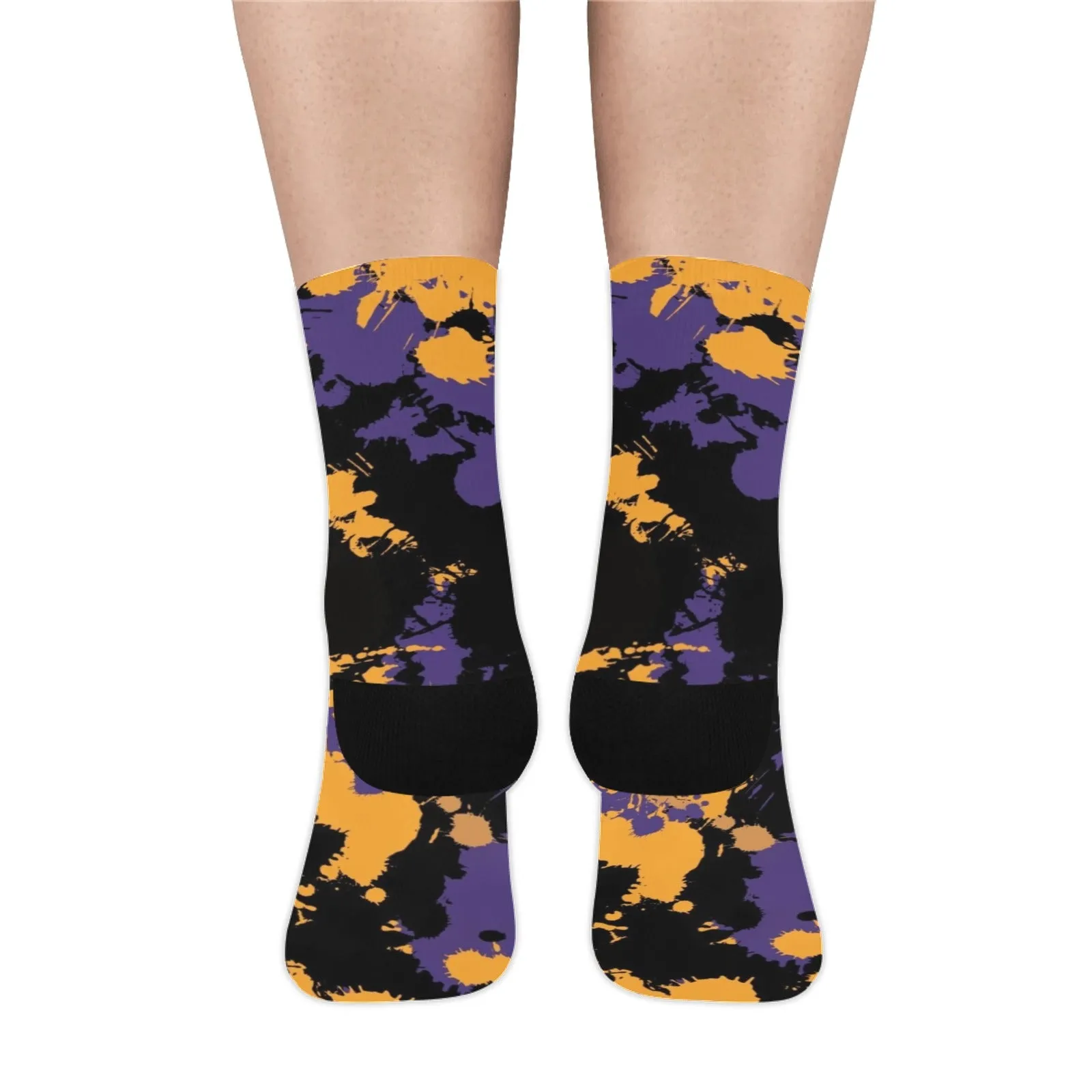 Purple Gold and Black Legends Paint Splatter Smooth-Touch Unisex Crew Socks