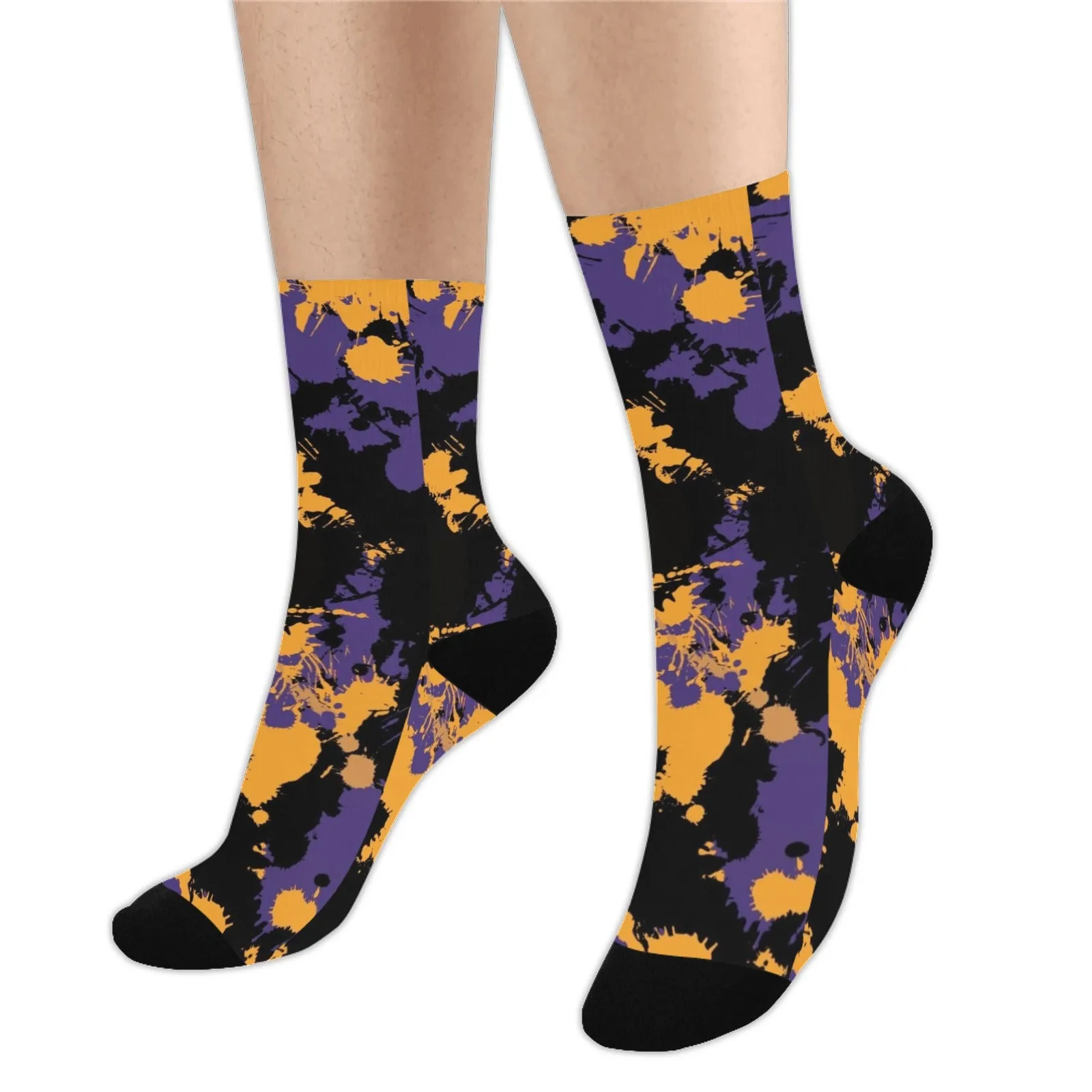 Purple Gold and Black Legends Paint Splatter Smooth-Touch Unisex Crew Socks