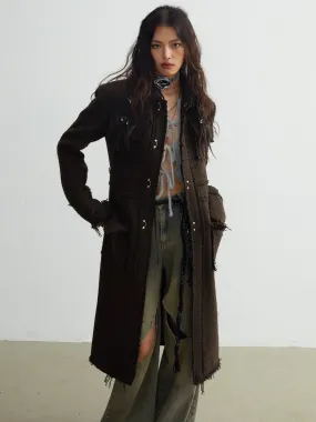 Raw Edge Long Tweed Texture Jacket